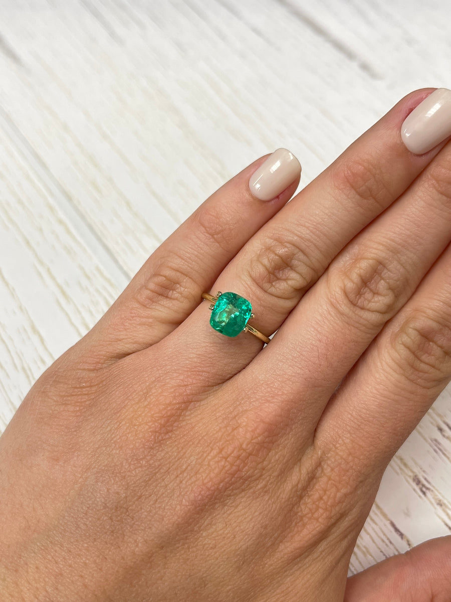 2.51 Carat Natural Colombian Emerald with Bluish Green Hue - Elongated Cushion Cut