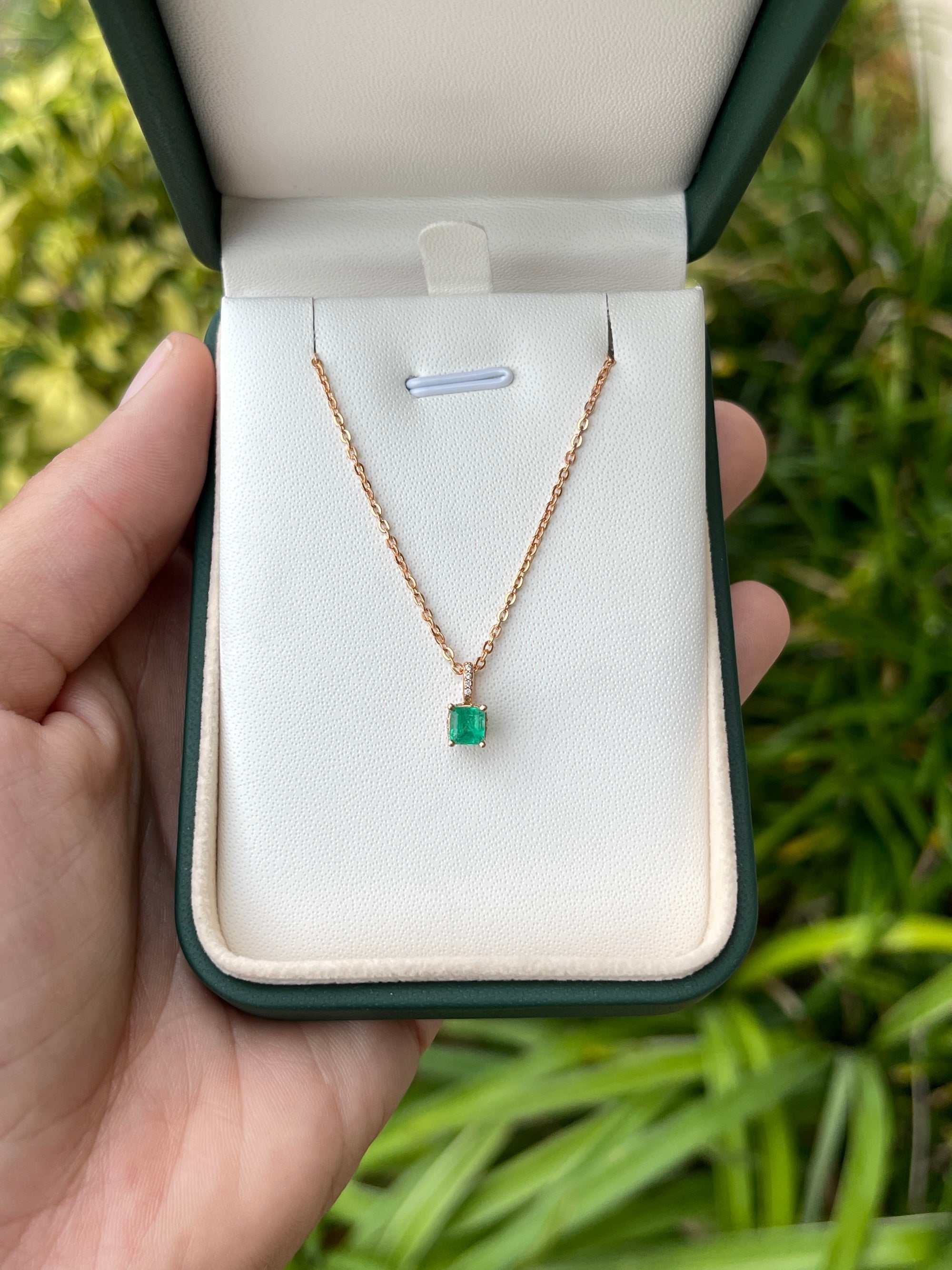 0.55tcw Petite Natural Emerald & Diamond Accent Rose Gold Necklace - JR Colombian Emeralds