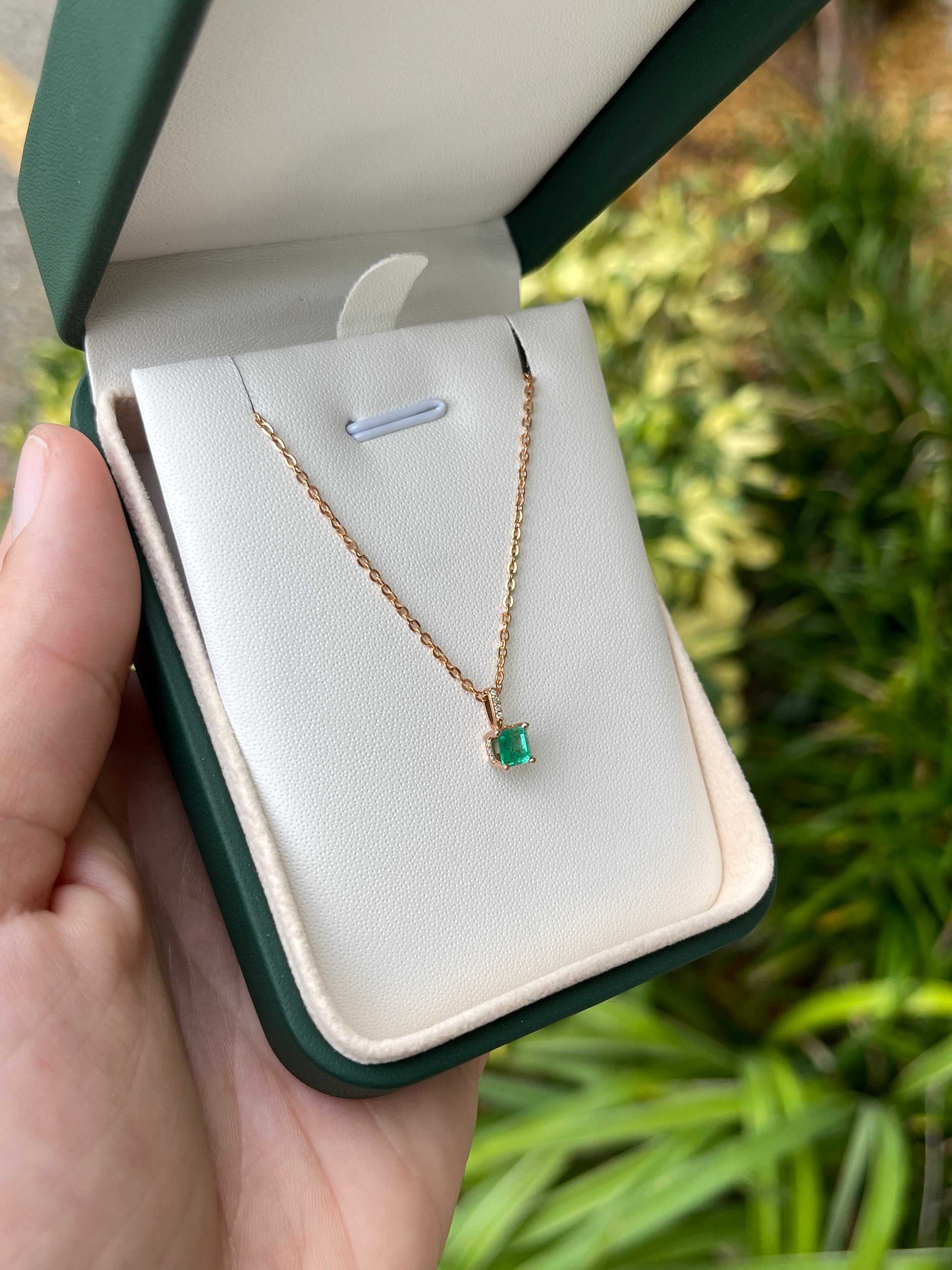 0.55tcw Petite Natural Emerald & Diamond Accent Rose Gold Necklace - JR Colombian Emeralds