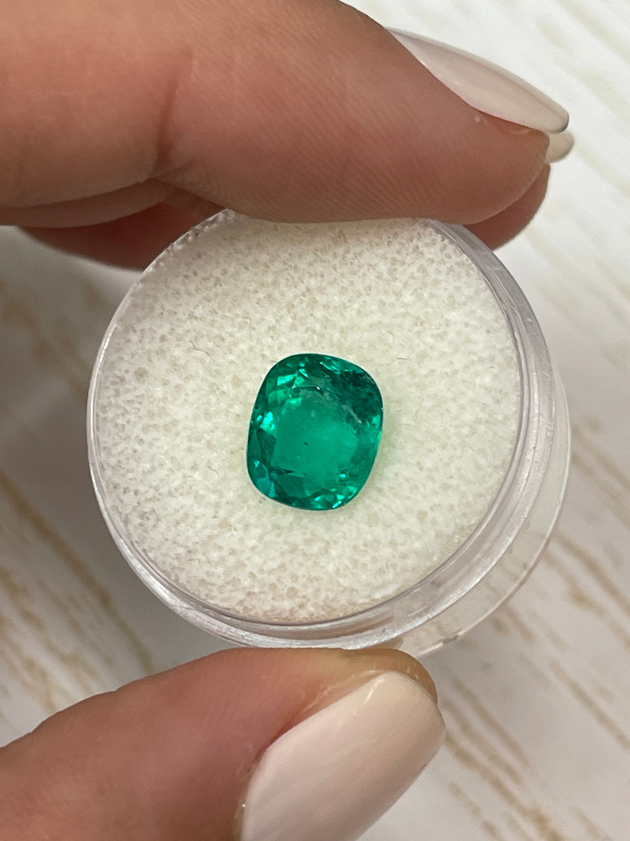 Certified Vivid Bluish Green Loose Colombian Emerald - 3.15 Carat Elongated Cushion Cut