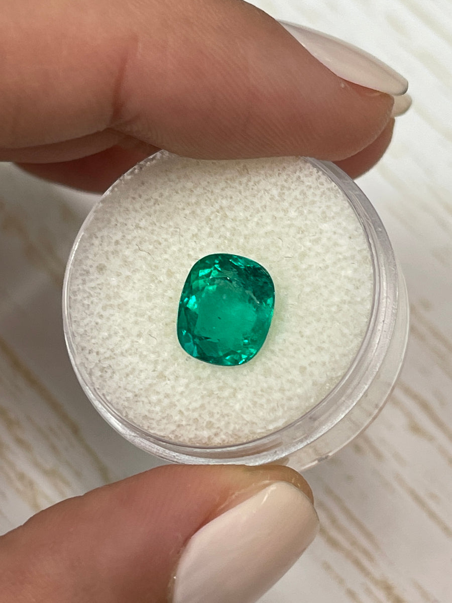 Certified Vivid Bluish Green Loose Colombian Emerald - 3.15 Carat Elongated Cushion Cut