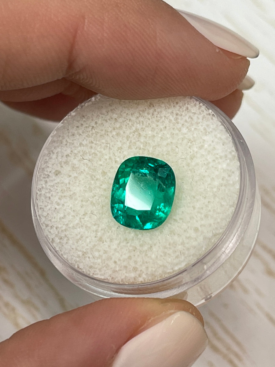 3.15 Carat Elongated Cushion Cut Colombian Emerald - Certified as Vivid Bluish Green