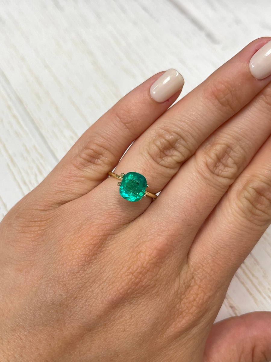 Certified Colombian Emerald - 3.15 Carat Vivid Bluish Green, Elongated Cushion Cut