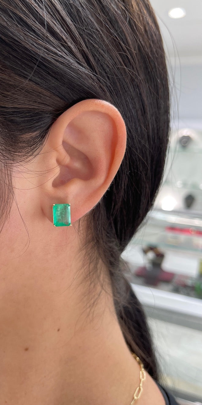 6.0tcw 14K Colombian Emerald-Emerald Cut Stud Earrings - JR Colombian Emeralds