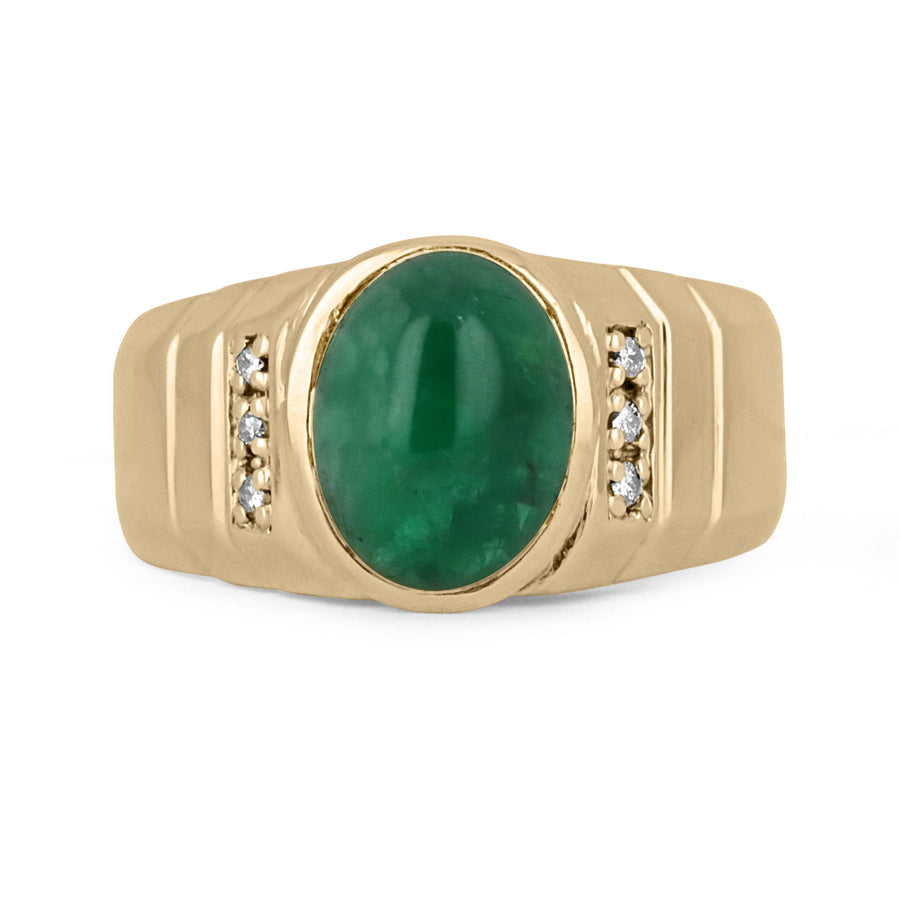 4.93tcw 14K Natural Emerald Cabochon Oval Cut Diamond Accent Mens Ring