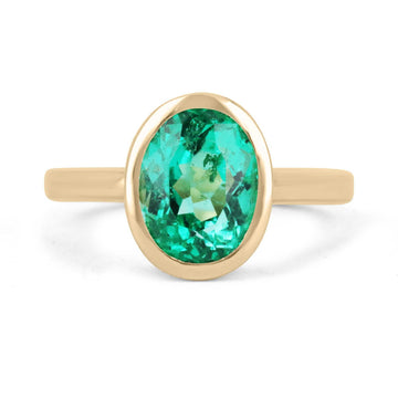 3.15cts 18K Bezel Set Oval Emerald Solitaire Engagement Ring