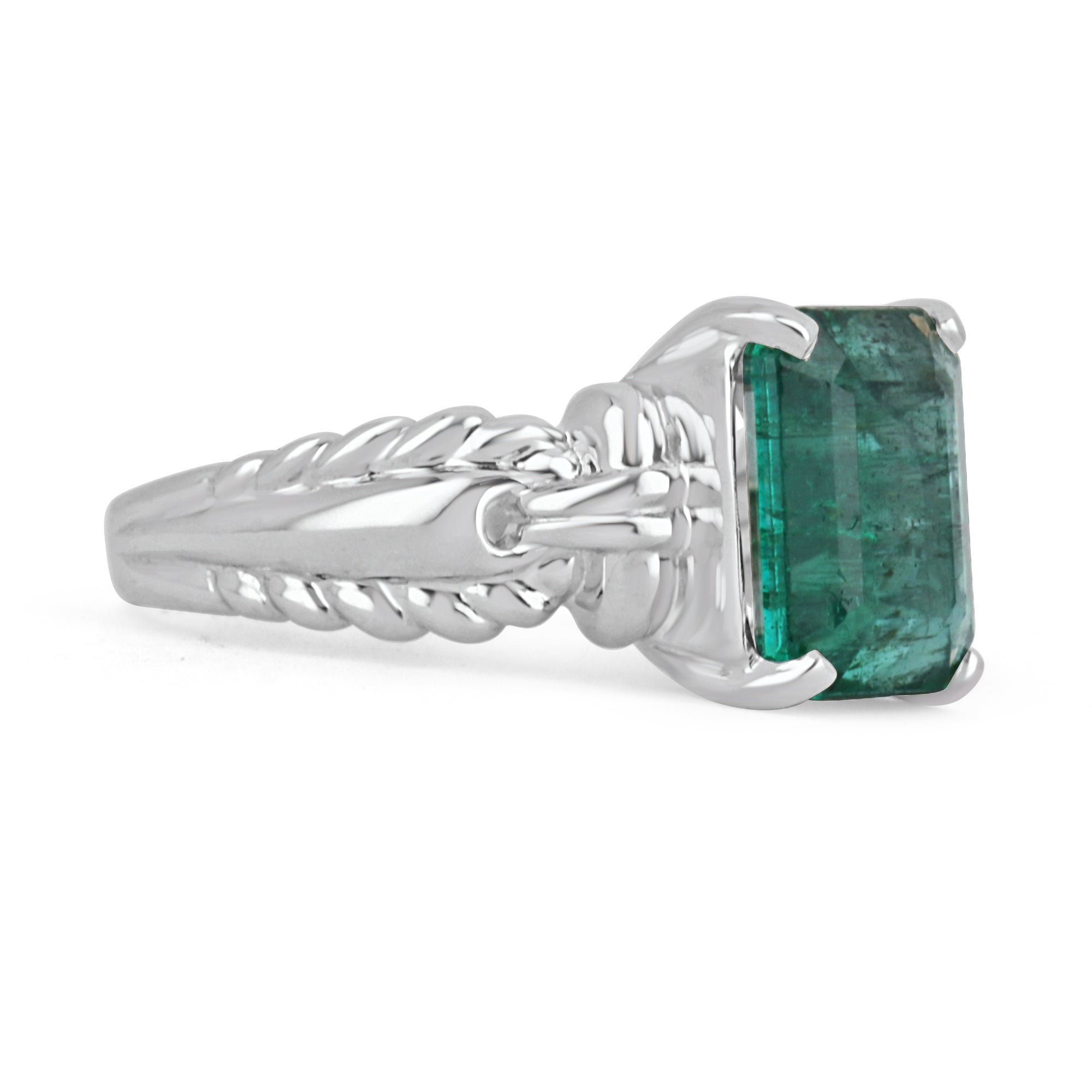 3.59 Carat Natural Emerald Cut Solitaire Vintage Style Ring Platinum - JR Colombian Emeralds