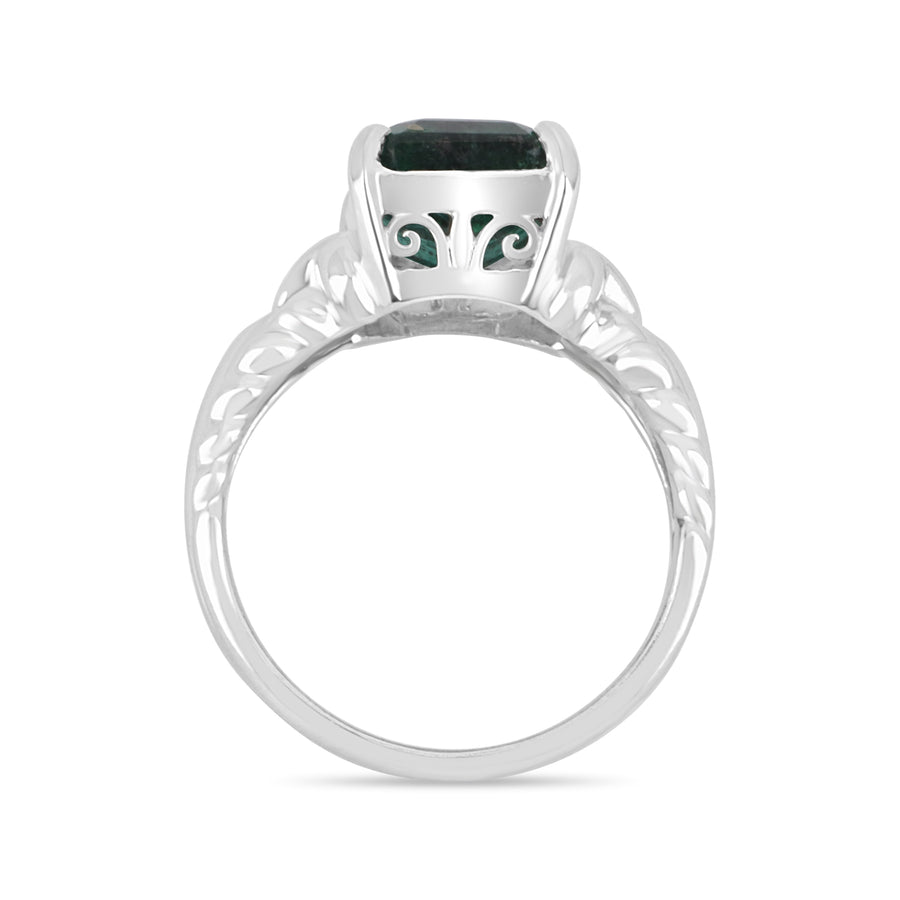 3.59cts Natural Emerald Cut Solitaire Vintage Style Ring