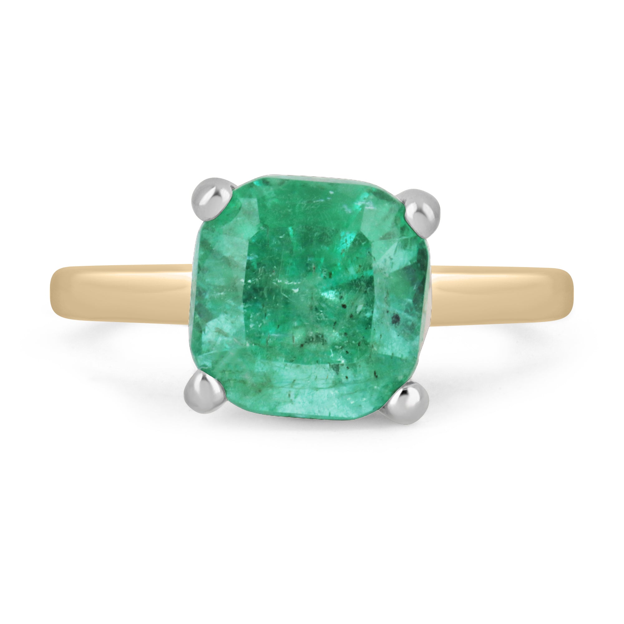 Cushion Elegance: 2.65cts Emerald-Cushion Cut Solitaire 4 Prong Gold Engagement Ring in 14K Gold