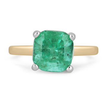 Cushion Elegance: 2.65cts Emerald-Cushion Cut Solitaire 4 Prong Gold Engagement Ring in 14K Gold