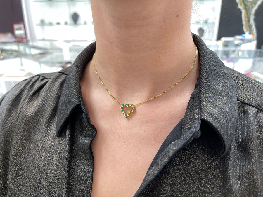 0.55tcw Emerald & Diamond Heart Necklace 18K