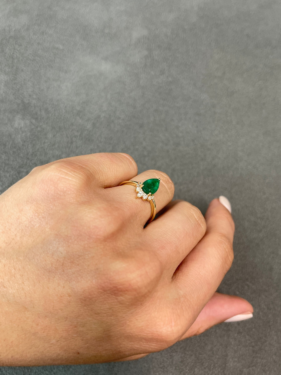 Dark Green Emerald & Diamond Tiara Ring 14K