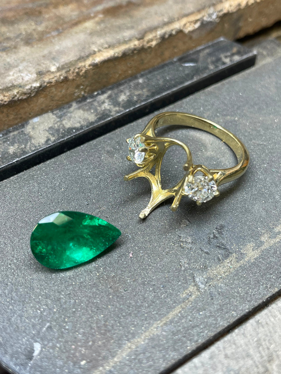 6.68tcw 18K Pear Emerald & Diamond