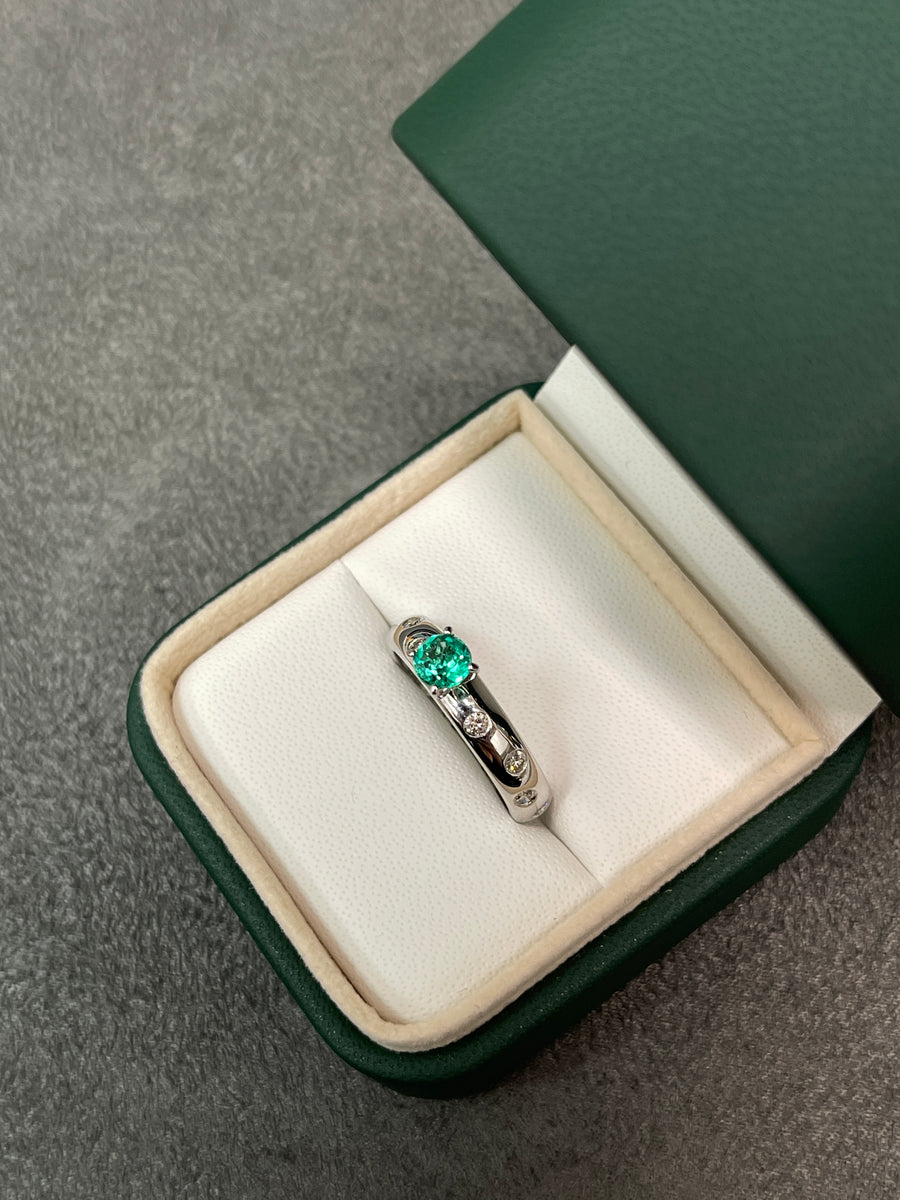1.15tcw Eternity Band Ring Round Colombian Emerald & Diamond Ring 14K gift 