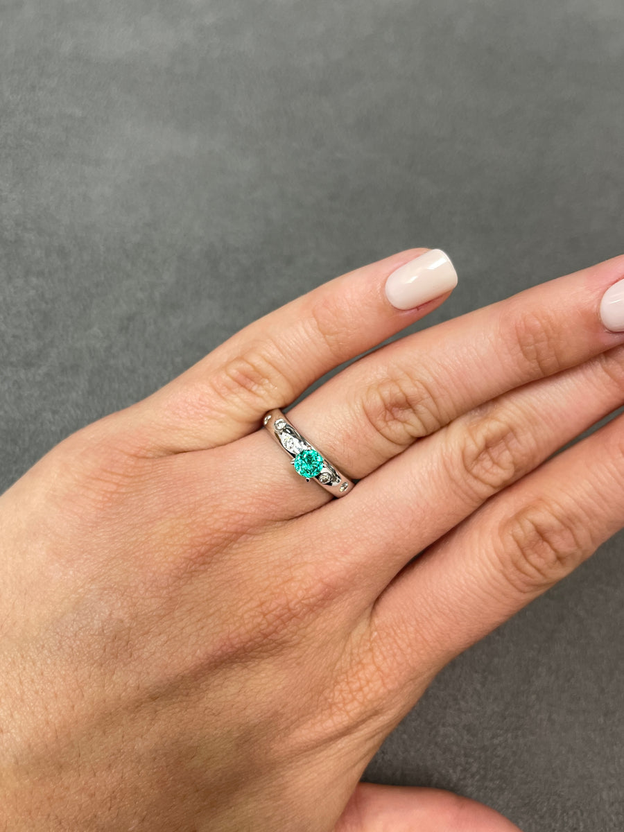 Eternal Radiance: 14K Gold Ring with 1.15tcw Round Colombian Emerald & Diamond Eternity Band - A Timeless Wedding Beauty
