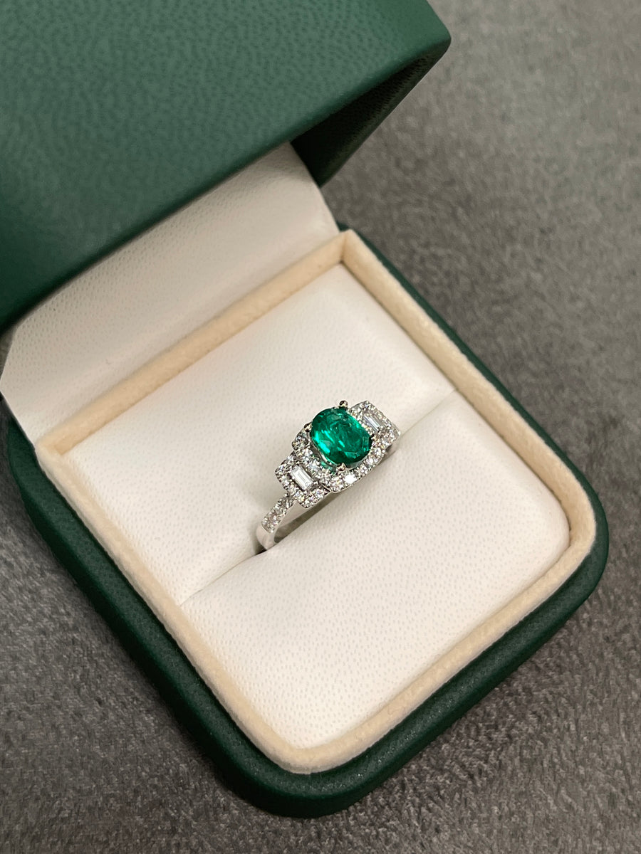 1.40tcw Oval Colombian Emerald Engagement Ring