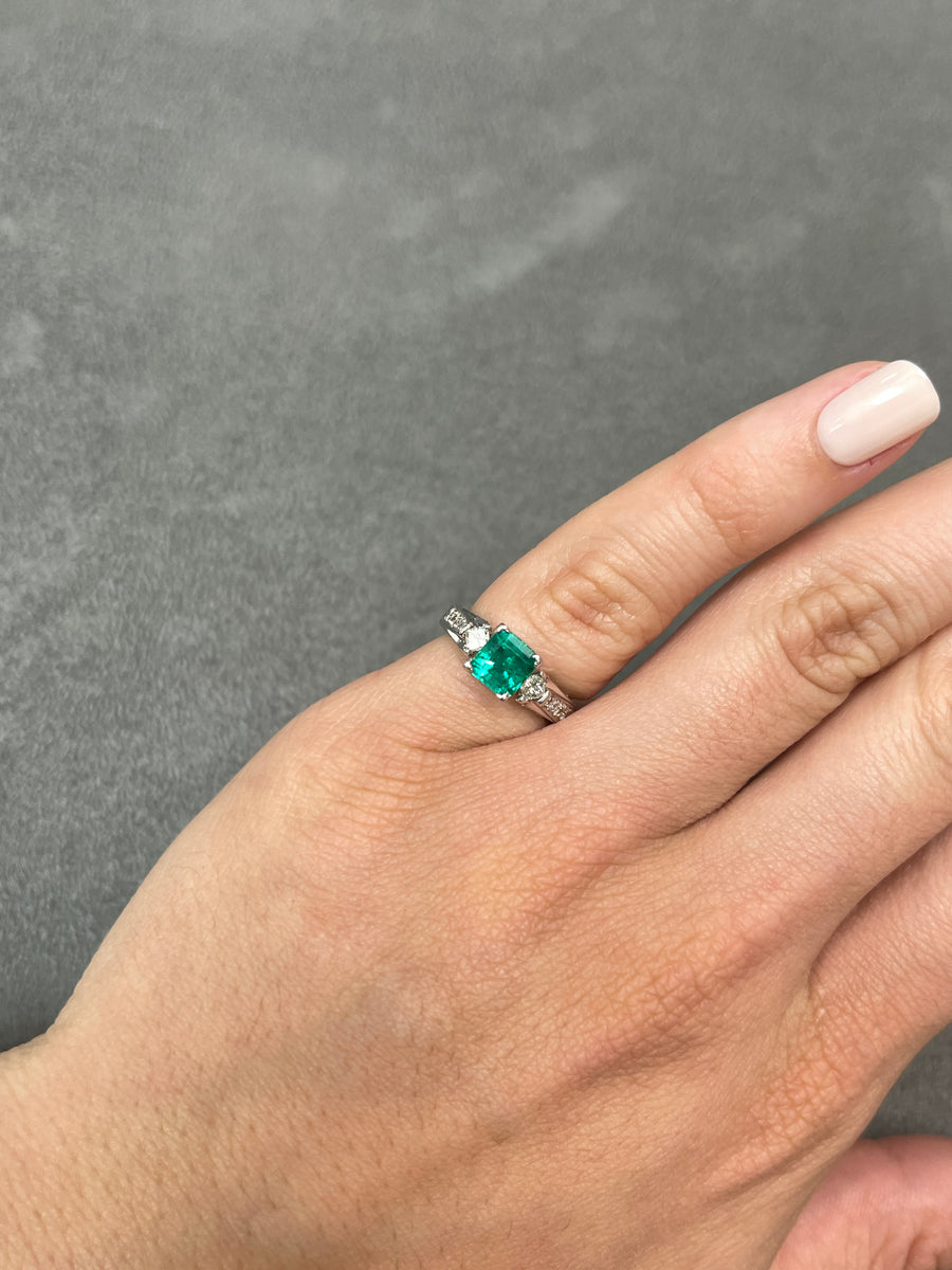 Emerald & Princess Cut Diamond Brilliant Round Engagement Ring 14K
