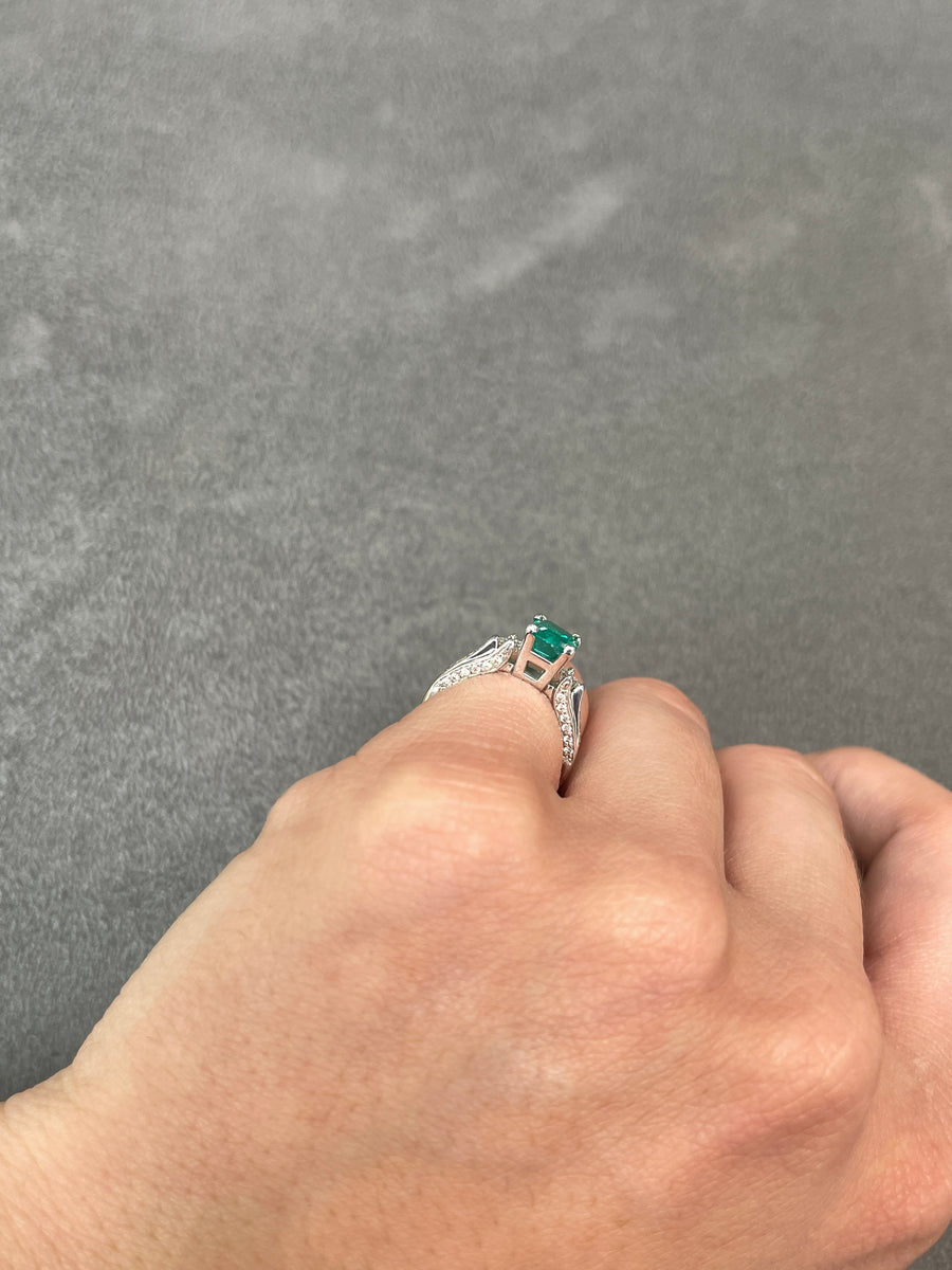 Emerald & Princess Cut Diamond Brilliant Round Engagement Ring 14K
