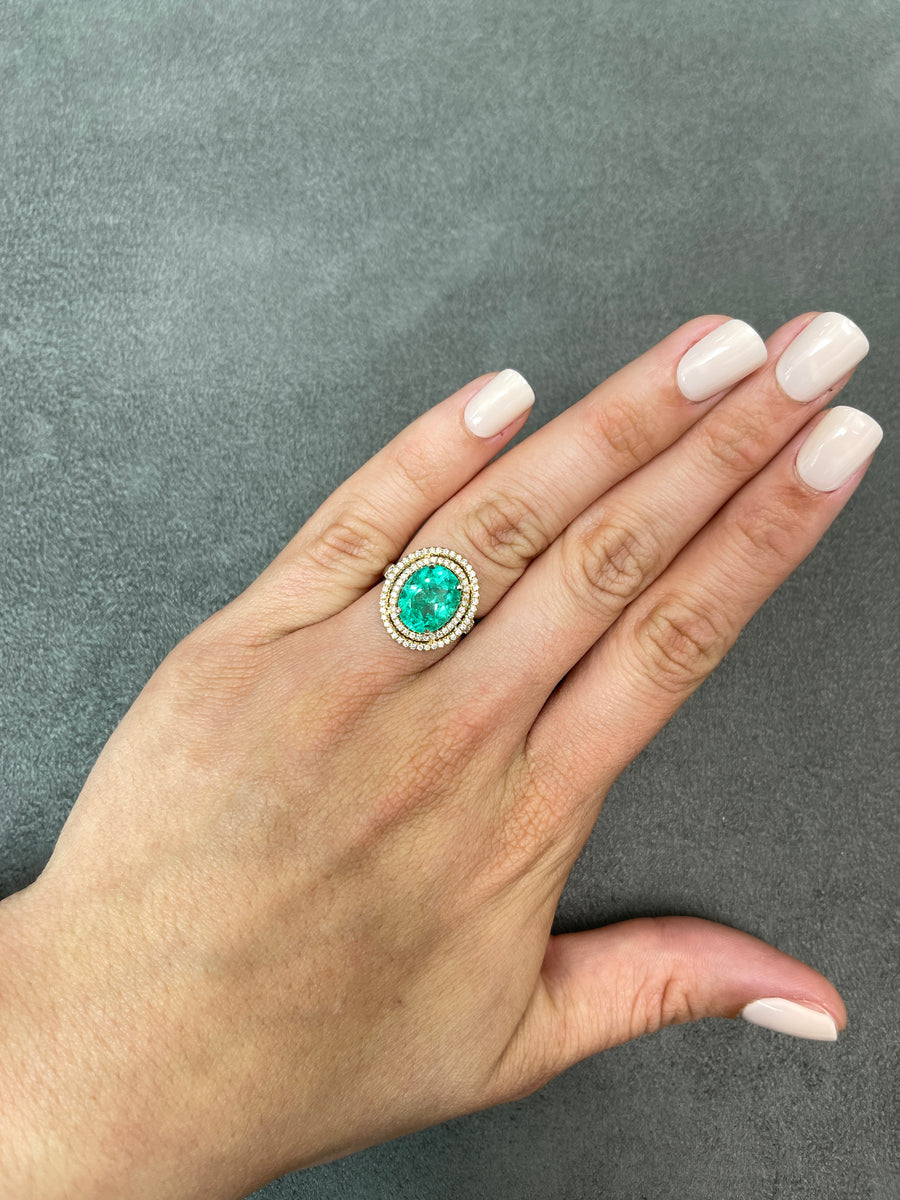 4.50tcw Stunning Natural Emerald Oval & Diamond Halo Statement Ring Gold 18K