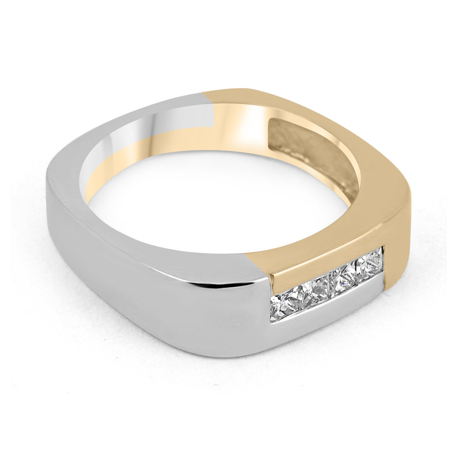 0.45pts Men's Two-Toned Princess Cut Diamonds Pinky Ring 14K