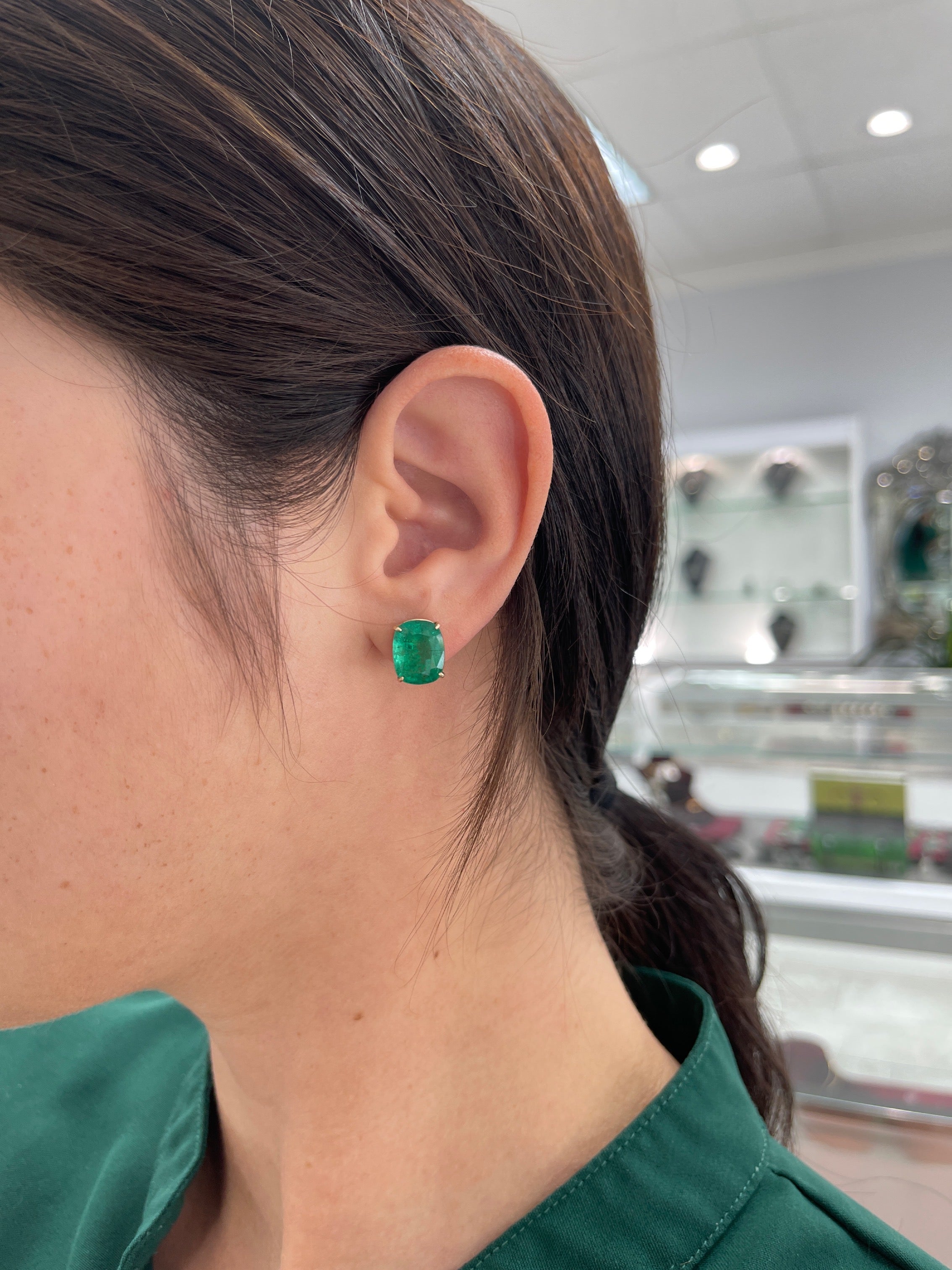 AAA Top Quality 8.25tcw Natural Emerald-Cushion Cut Handmade Earrings 18K - JR Colombian Emeralds