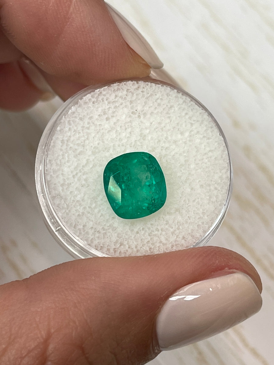 Green Colombian Emerald - 3.46 Carat Loose Stone in Cushion Cut