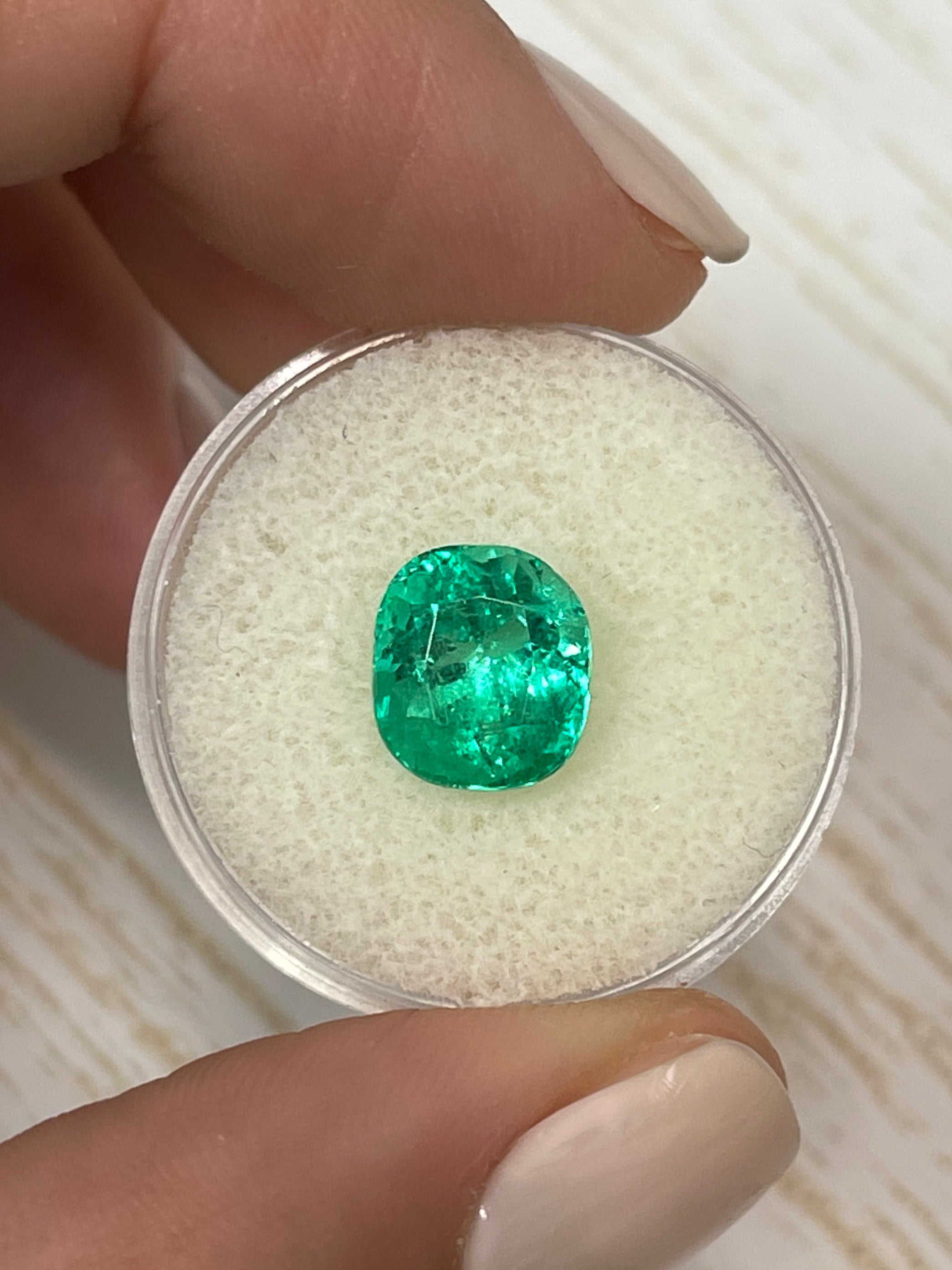 Vibrant Yellow-Green Colombian Emerald - Cushion Cut, 3.65 Carats