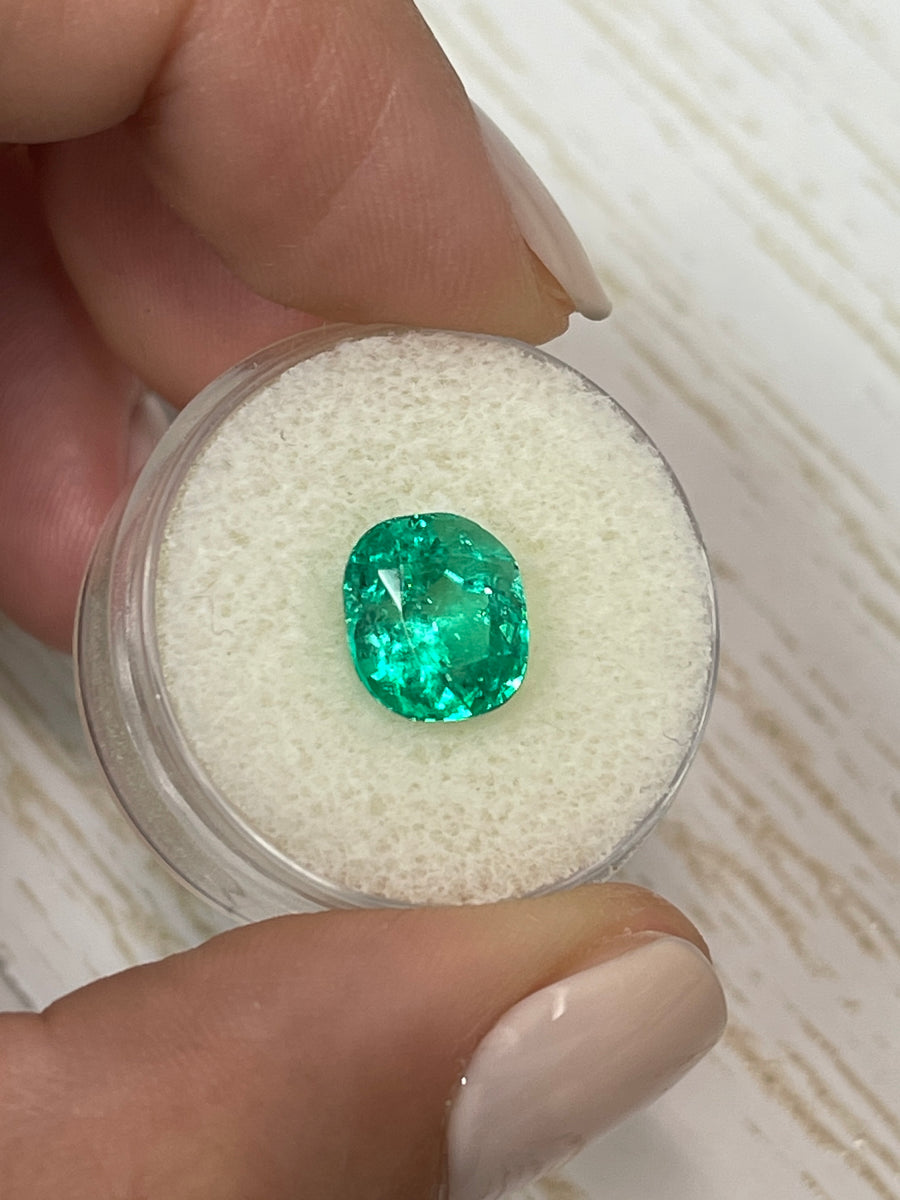 3.65 Carat Natural Colombian Emerald - Lively Yellowish Green, Cushion Shape