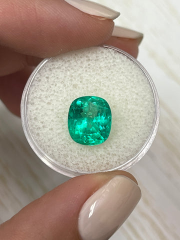 Cushion Cut 3.96 Carat Colombian Emerald - Vibrant Yellow-Green with Minor Oil