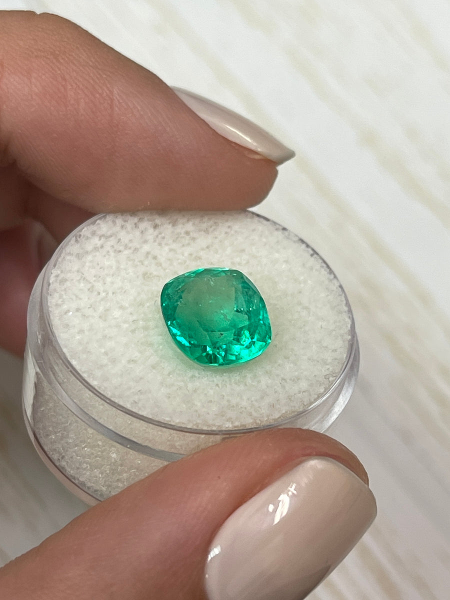 Lively Yellow-Green 3.96 Carat Colombian Emerald - Cushion Shaped, Untreated