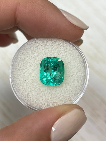 4.02 Carat Cushion-Cut Colombian Emerald in Rare Bluish Green Hue