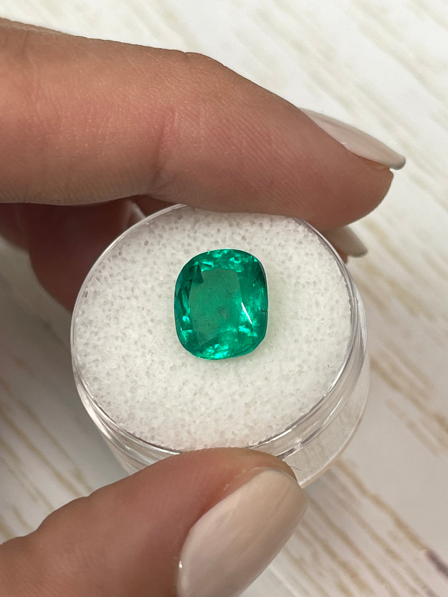 Natural Loose Colombian Emerald - 4.19 Carat Cushion Cut Gemstone
