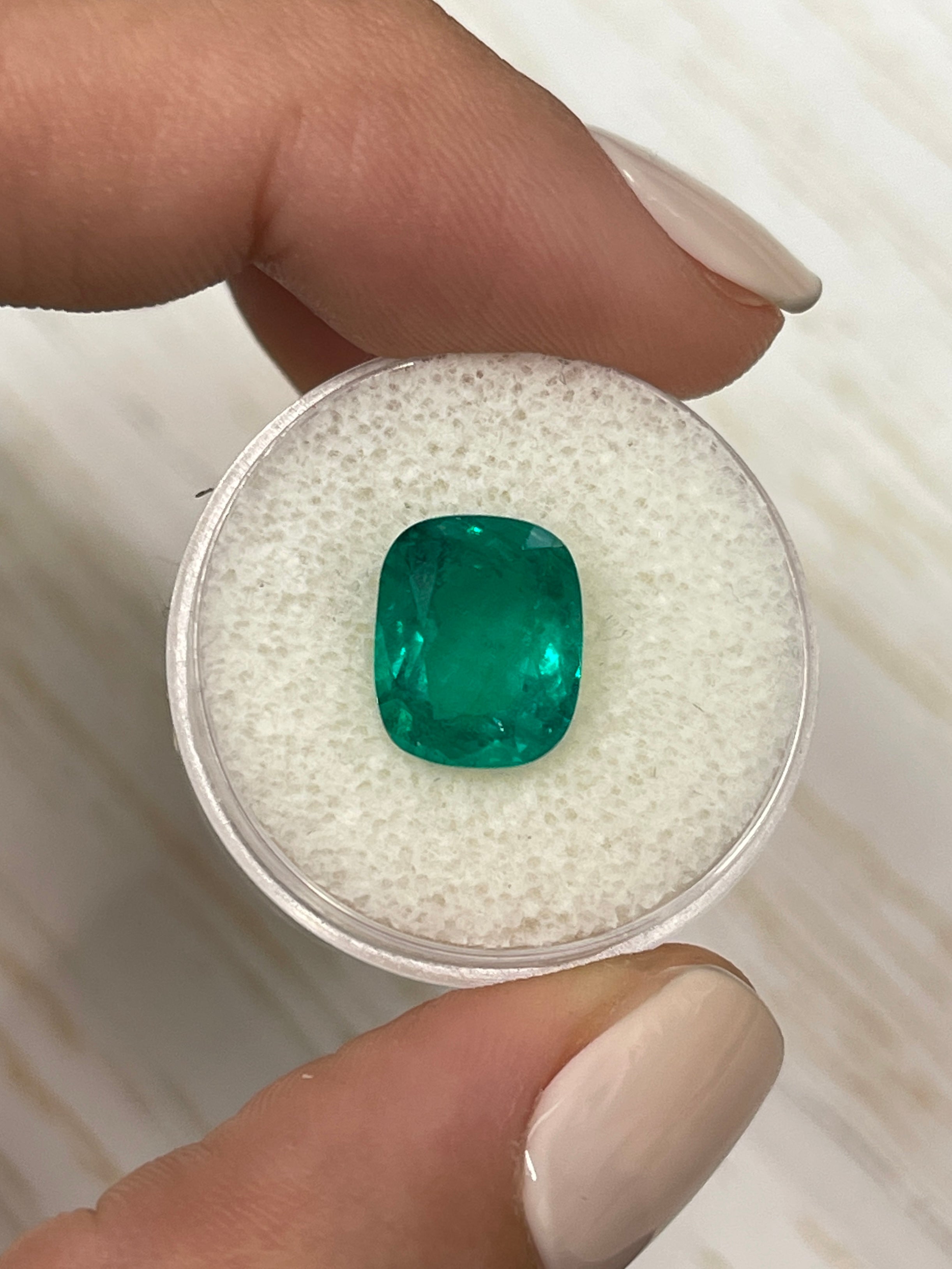 4.45 Carat 11x9 Vivid Muzo Green Natural Loose Colombian Emerald- Cushion Cut