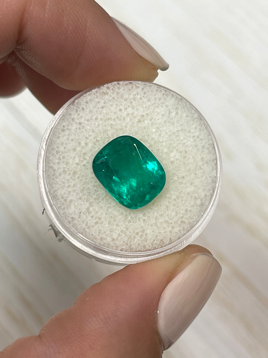 Vivid Muzo Green Natural Colombian Emerald - 4.45 Carat Cushion Cut Gemstone (11x9)