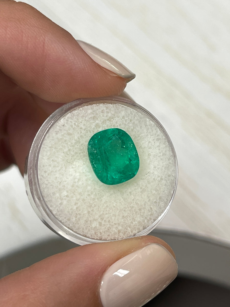 4.46 Carat Natural Colombian Emerald with a Rich Green Hue - Cushion Shape