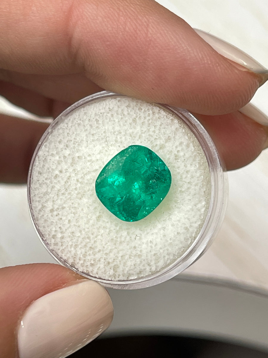 4.46 Carat Loose Colombian Emerald - Stunning Rich Green Color, Cushion Cut