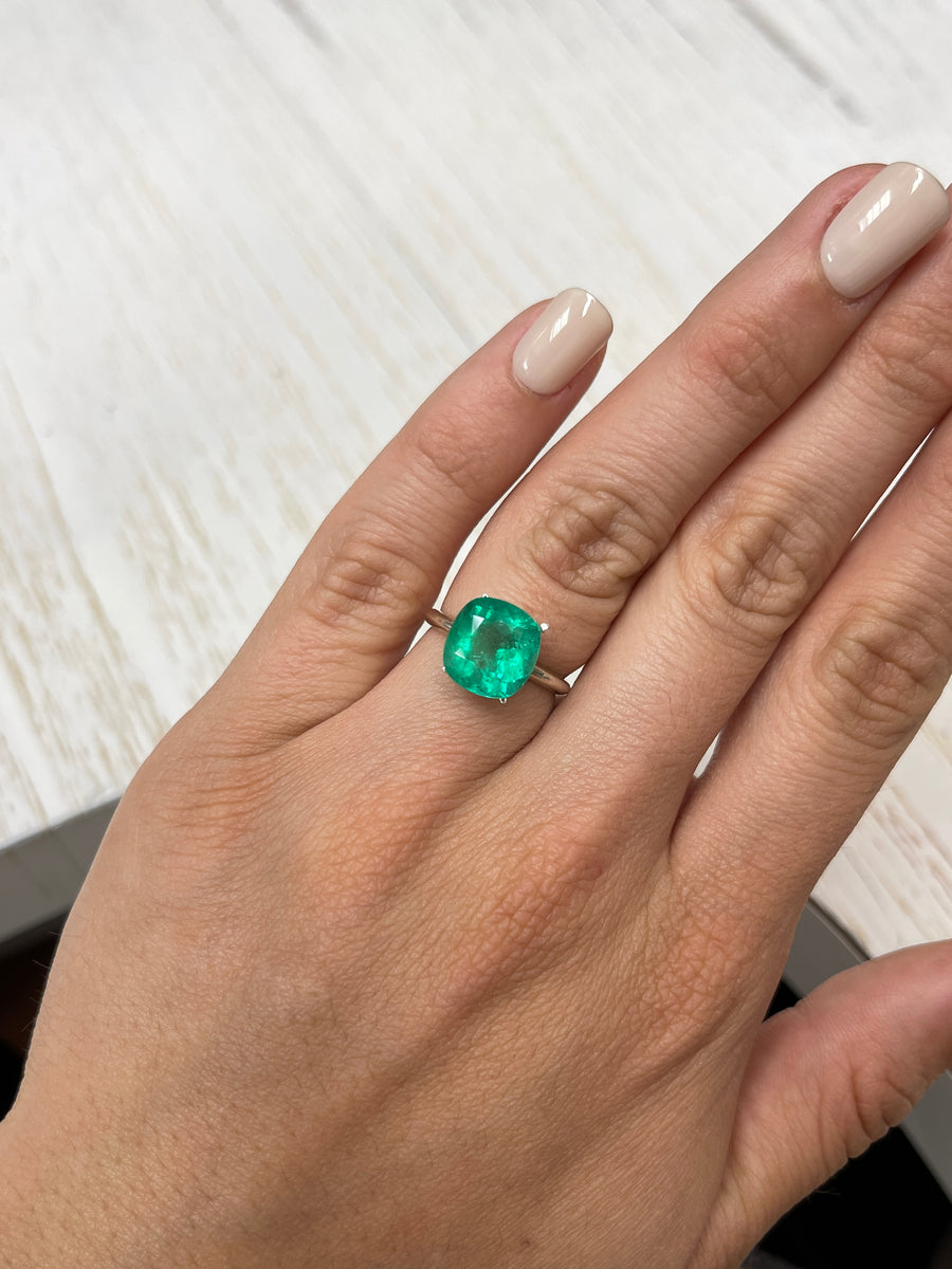 10x10 Cushion-Cut Colombian Emerald - 4.72 Carat Precious Gemstone