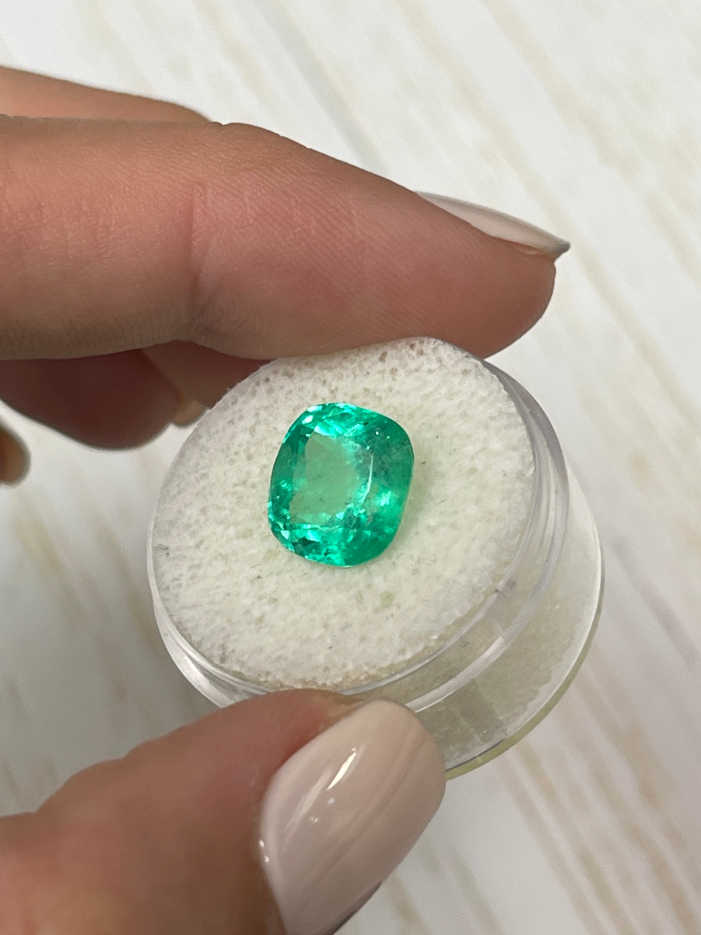 Bright Greenish Yellow 4.76 Carat Colombian Emerald - Cushion Shape