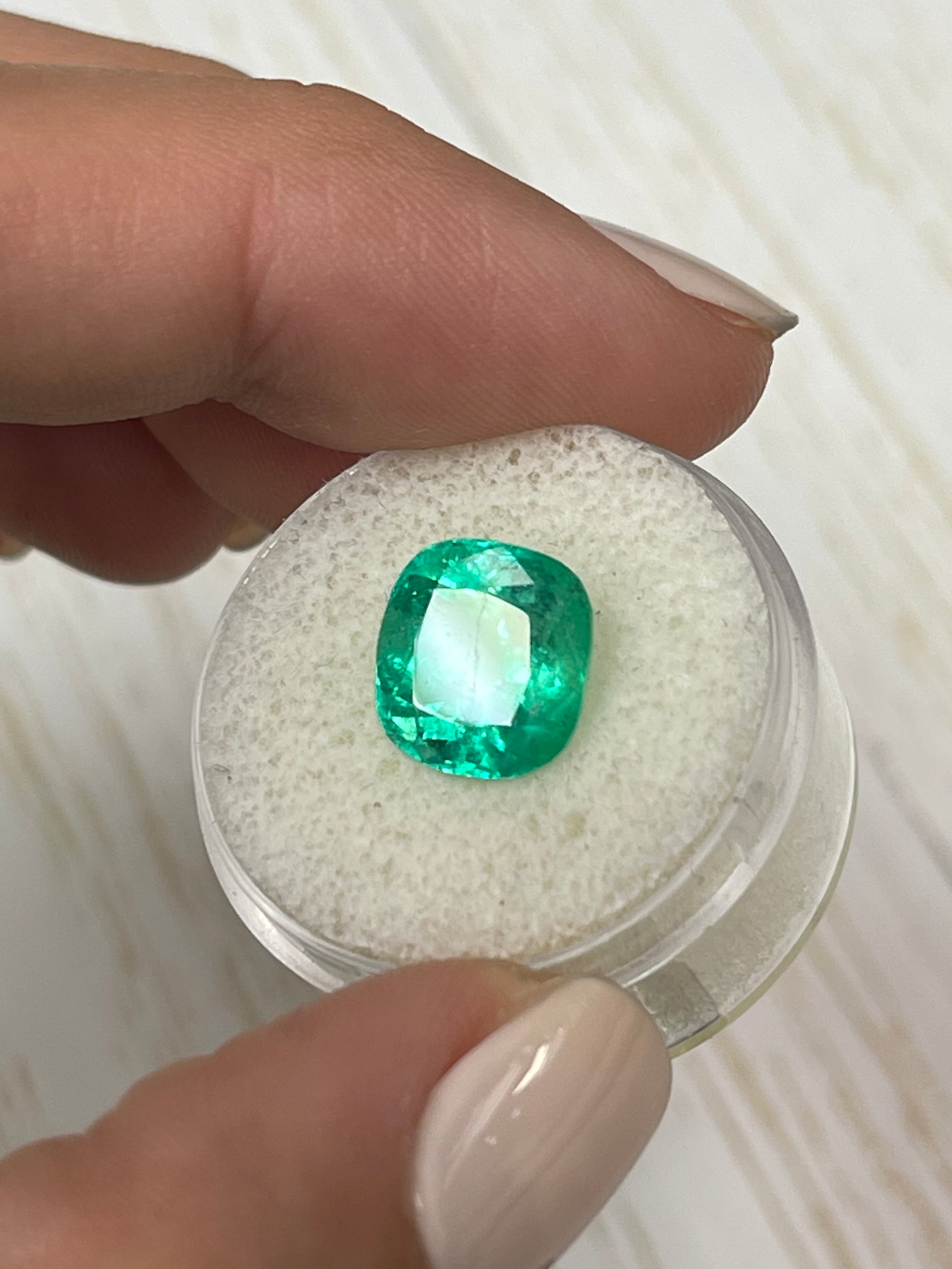 Natural Cushion Cut Colombian Emerald - 4.76 Carat Yellow-Green Jewel