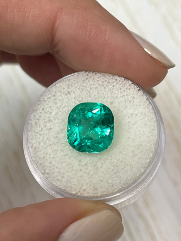 4.93 Carat Cushion-Cut Colombian Emerald with Minor Oil Treatment - Vivid Bluish Hue - Loose Gemstone