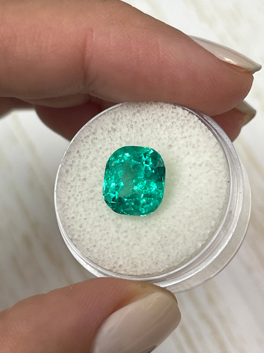 Minor Oil 4.93 Ct Vivid Bluish Colombian Emerald - Loose Cushion Cut Gemstone