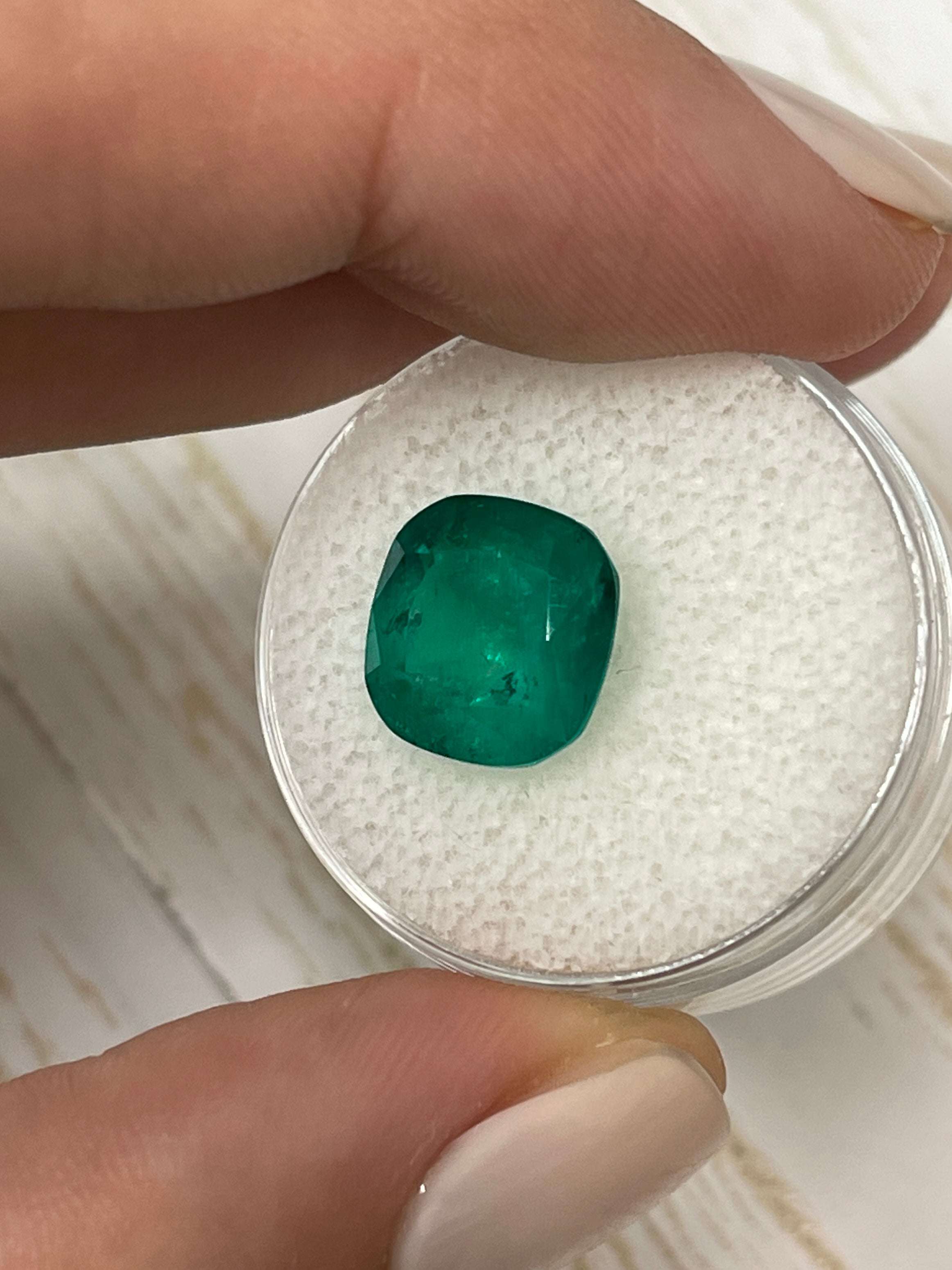 5.39 Carat Minor to Moderate Oil Intense Muzo Green Natural Loose Colombian Emerald-Cushion Cut