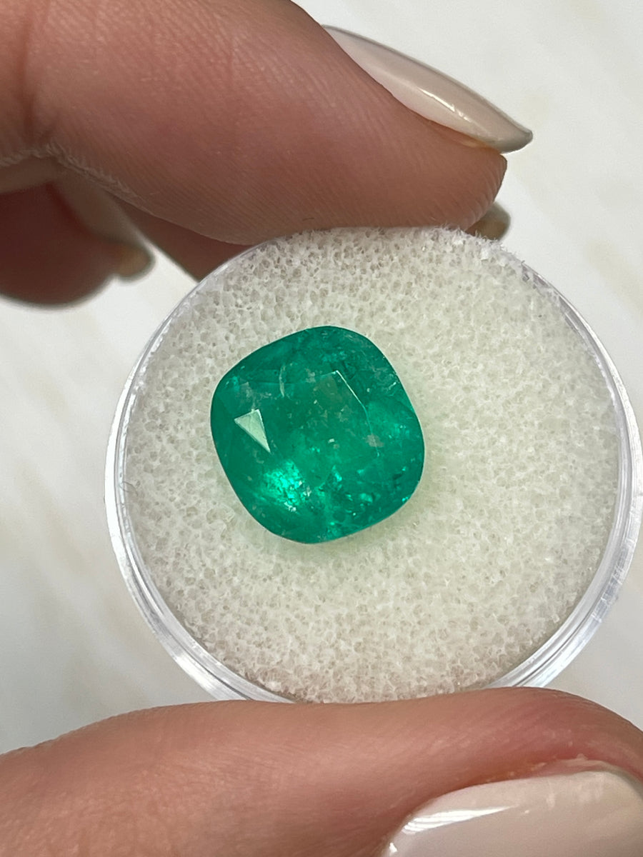 Medium Green Colombian Emerald - 5.43 Carat Loose Gemstone, Cushion Cut