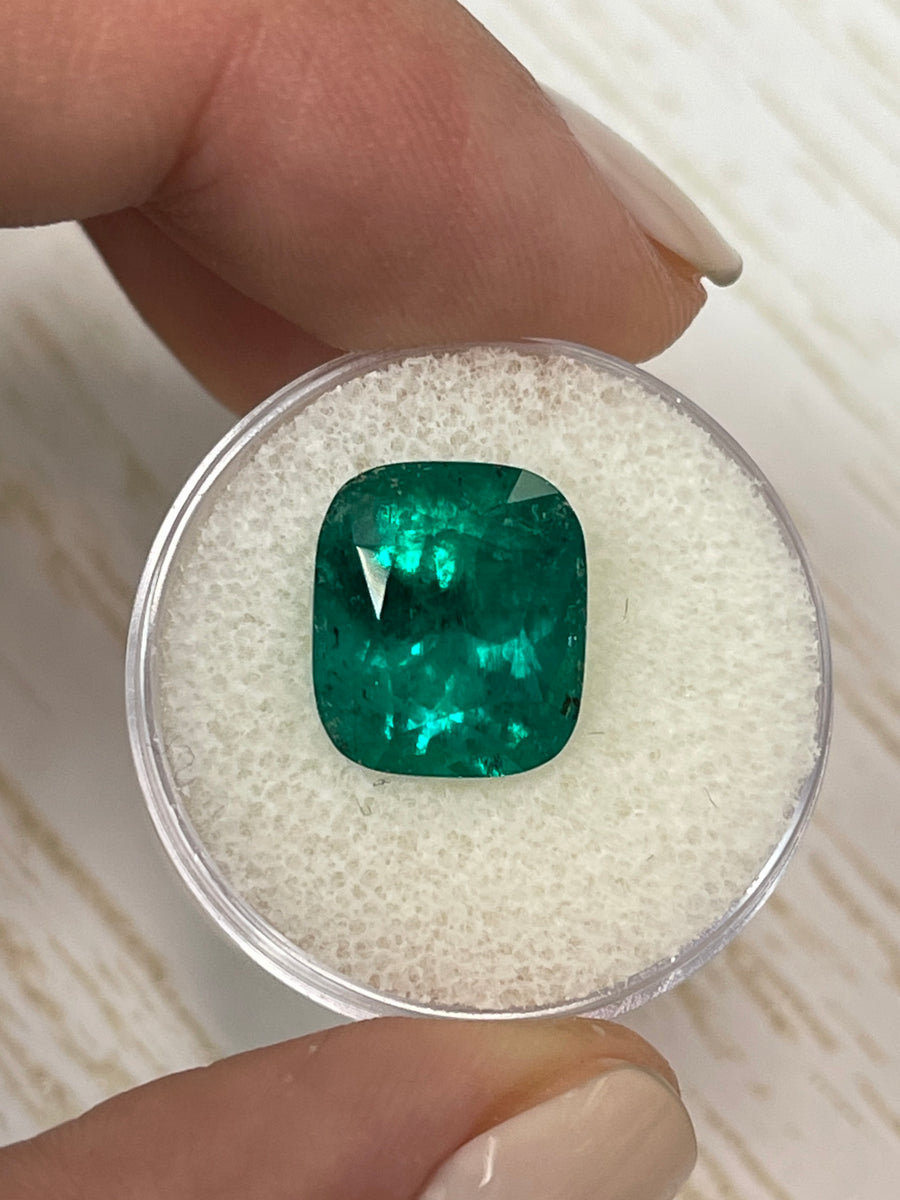 6.32 Carat Vibrant Muzo Green Colombian Emerald - Cushion Cut Gemstone