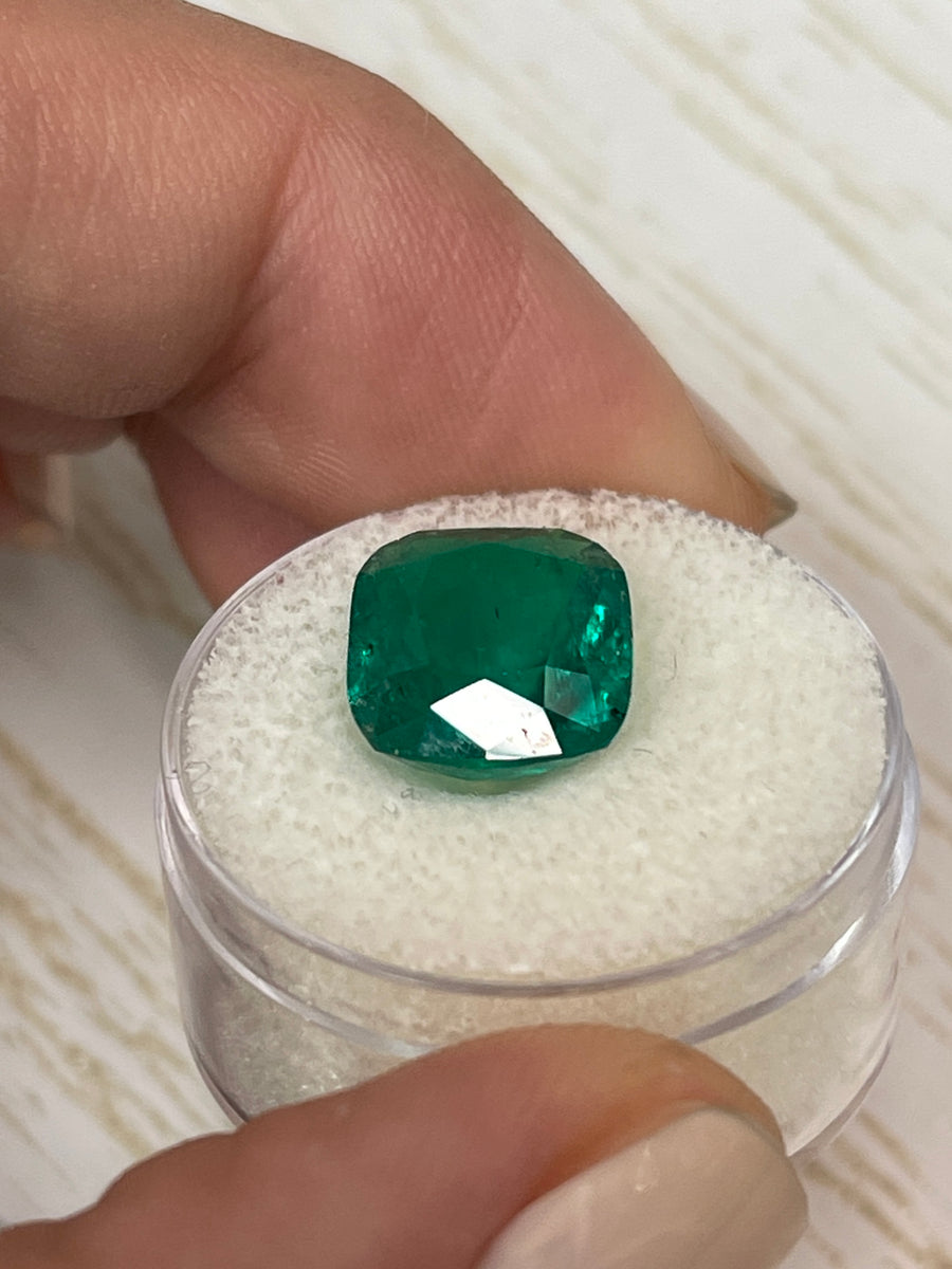 6.32 Carat Intense Green Colombian Emerald - Cushion Cut Gemstone