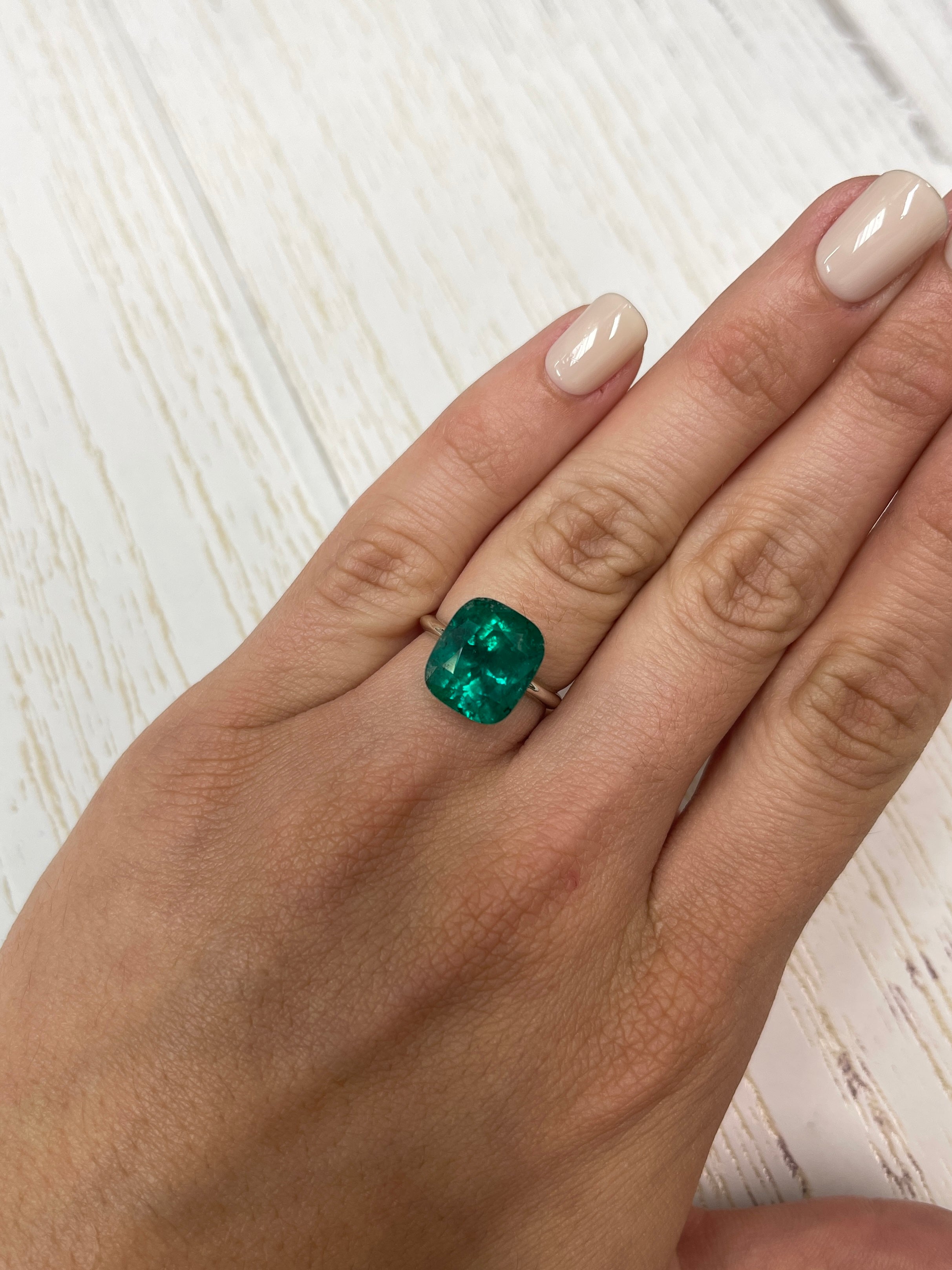 6.32 Carat Intense Muzo Green Natural Loose Colombian Emerald-Cushion Cut - JR Colombian Emeralds