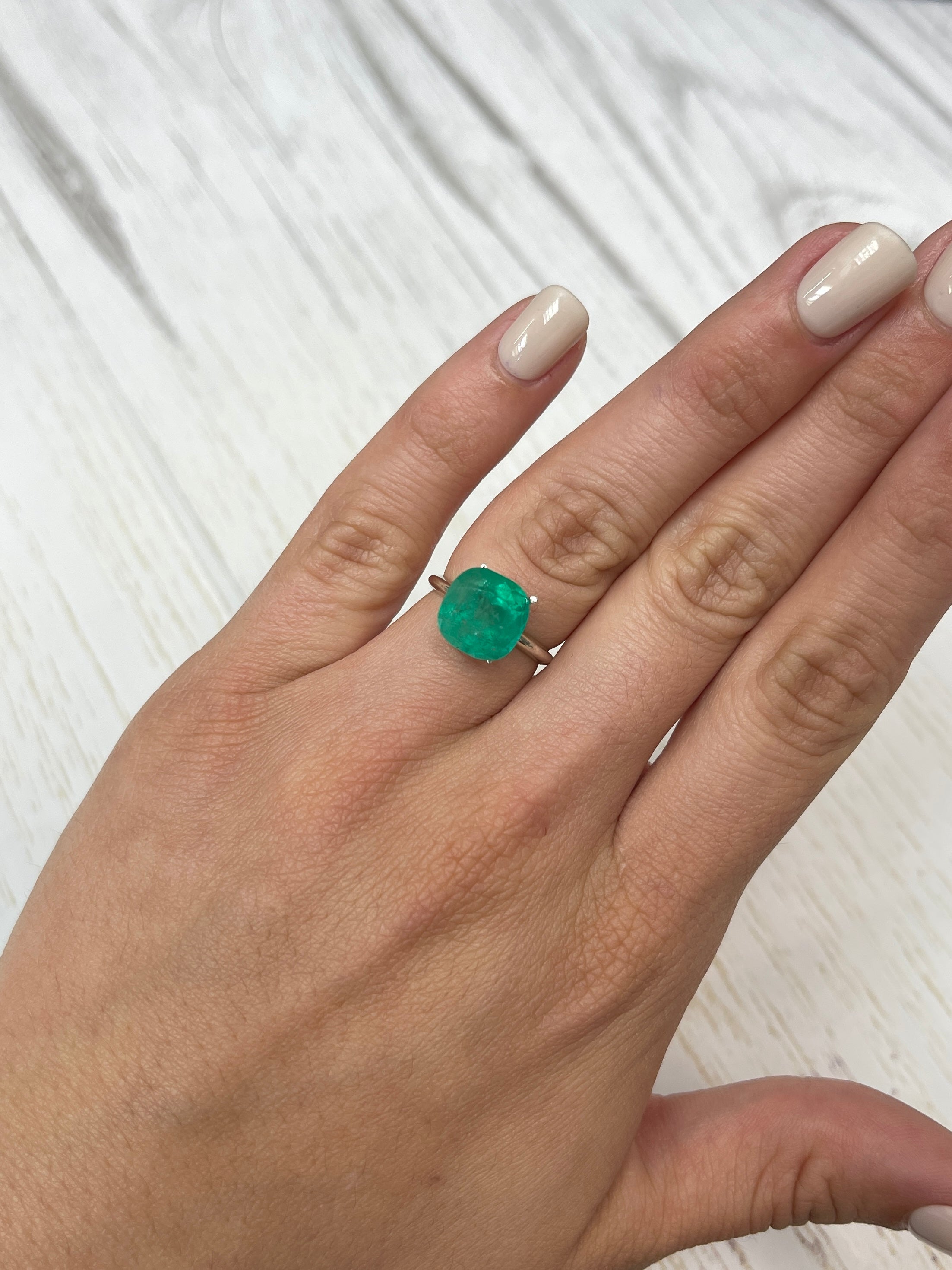 5.95 Carat 10.5x10.5 Green Natural Loose Colombian Emerald-Cushion Cut