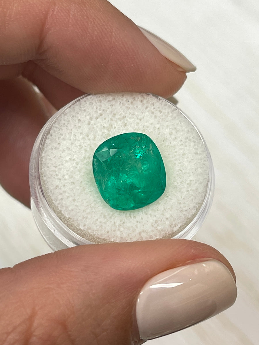 Vivid Green 6.97 Carat Colombian Emerald - Cushion Cut Gem