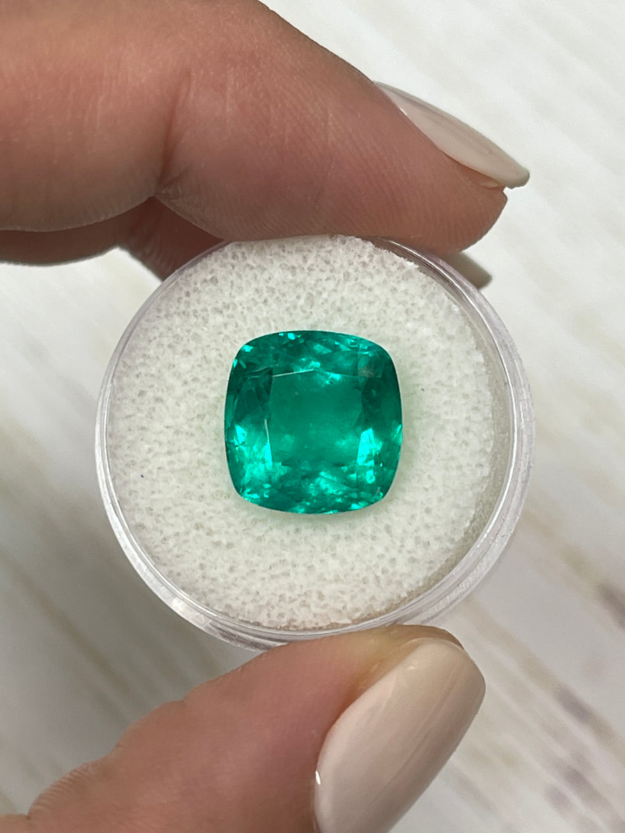 7.98 Carat Colombian Emerald - Rounded Cushion Cut with Vivid Bluish Green Hue