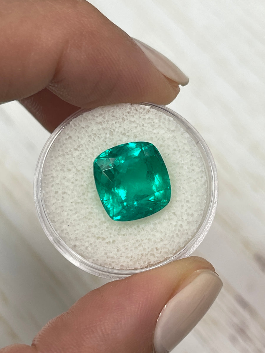 Stunning 7.98 Carat Loose Colombian Emerald - Rounded Cushion Shape in Vivid Bluish Green